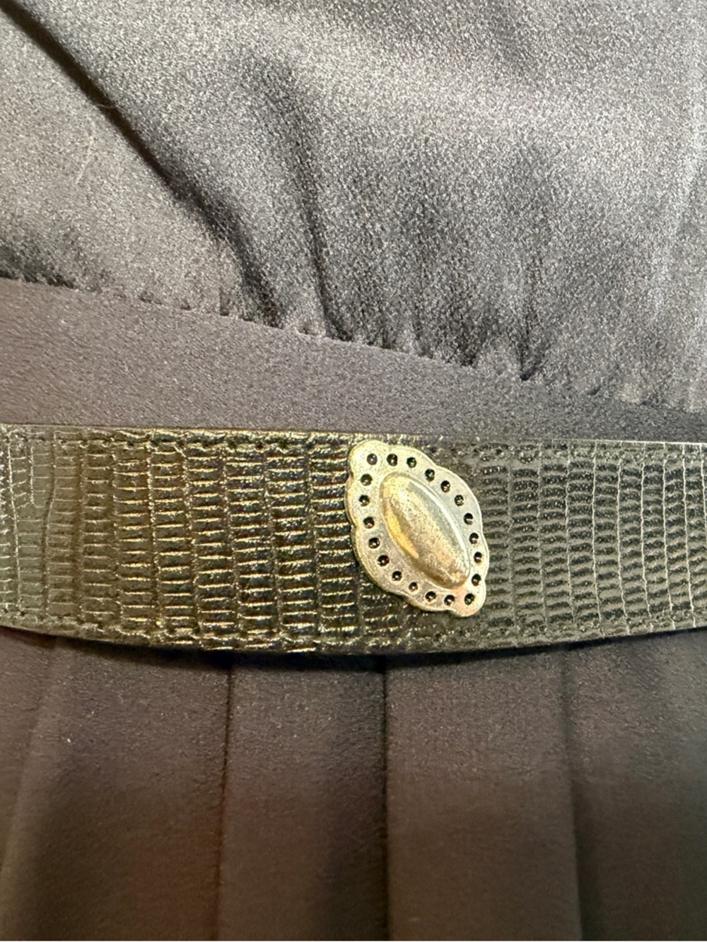 Talbots Black Textured Leather Belt with Silver-Tone Buckle and Conchos - Picture 4 of 16